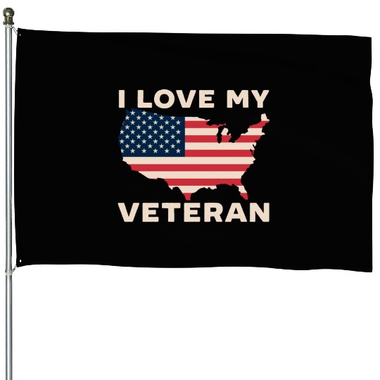 I Love My Veteran USA Flag American Memorial Day House Flags