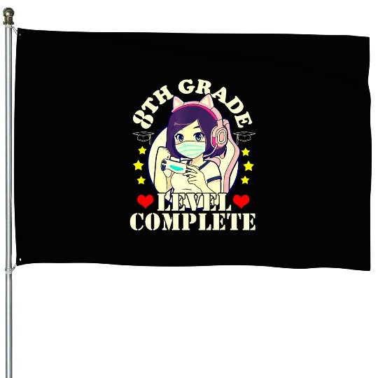 8th Grade Graduation Girl Loves Anime Gaming Face House Flags