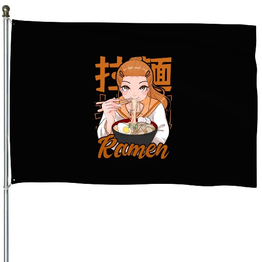 Kawaii Ramen Anime Girl Japanese Noodle Food House Flags