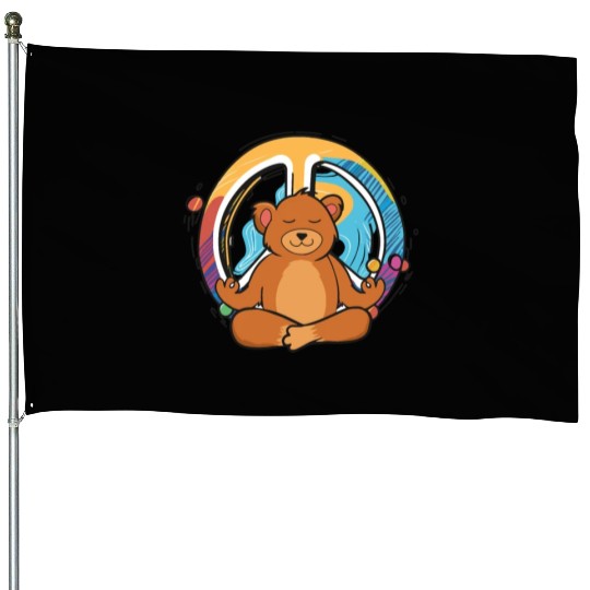 Hippie Bear Peace Sign Yoga Cool Bears Funny Pet House Flags