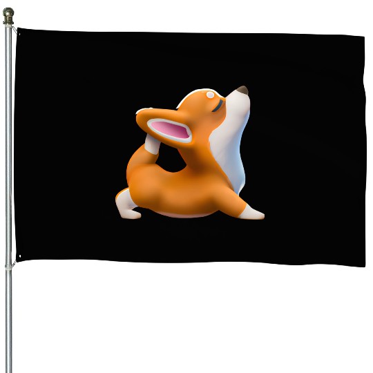 Corgi dog in yoga pose House Flags