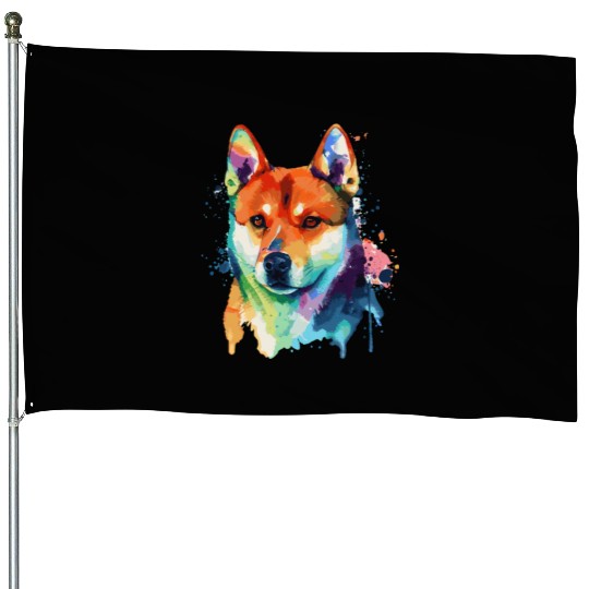 Watercolor Shiba Inu Colorful Shiba Dog Lover House Flags