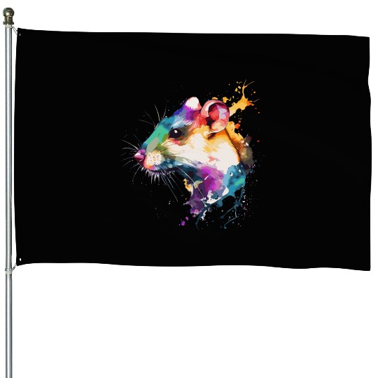 Watercolor Rat Cute Colorful Pet Rat Rodent Lover House Flags