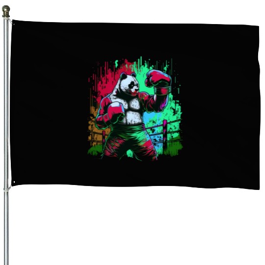 Angry Colorful Panda Boxer MMA Martial Arts House Flags