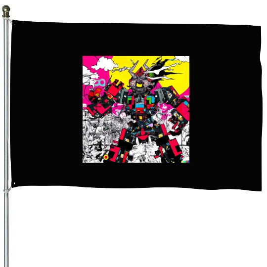 Anime Style Robot Graffiti Art House Flags