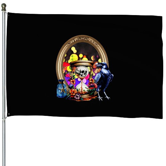 The Raven And The Skull Hourglass House Flags