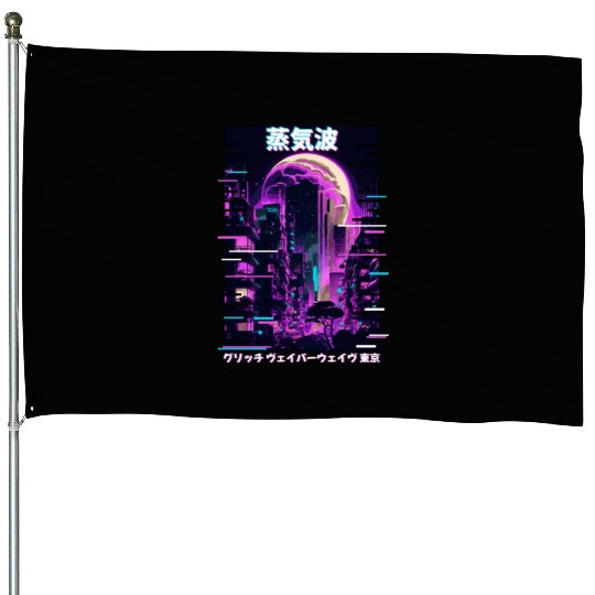 Anime Tokyo City Japanese Vaporwave Aesthetic House Flags