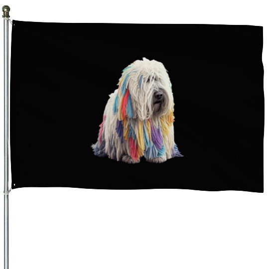 Colorful komondor dog cute doggy Neon breed colore House Flags