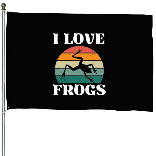 I LOVE FROGS RETRO SUNSET House Flags