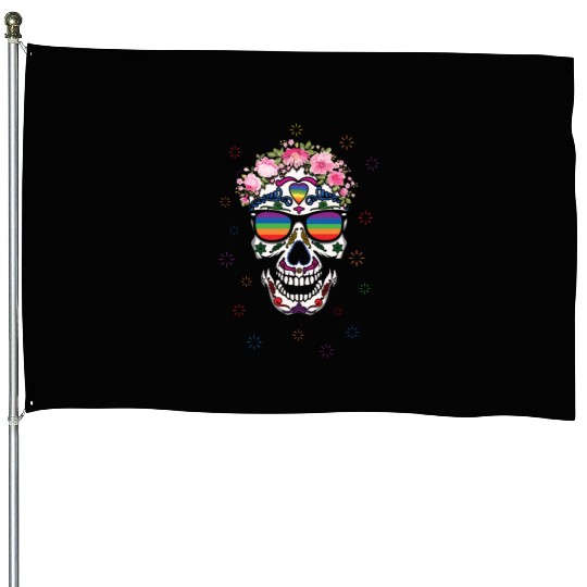 Rainbow Dia De Los Muertos LGBTQ LGBT Pride Month House Flags