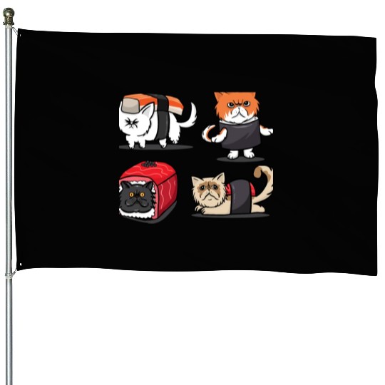 Sushi Persian Cat for Funny Cat Lover House Flags