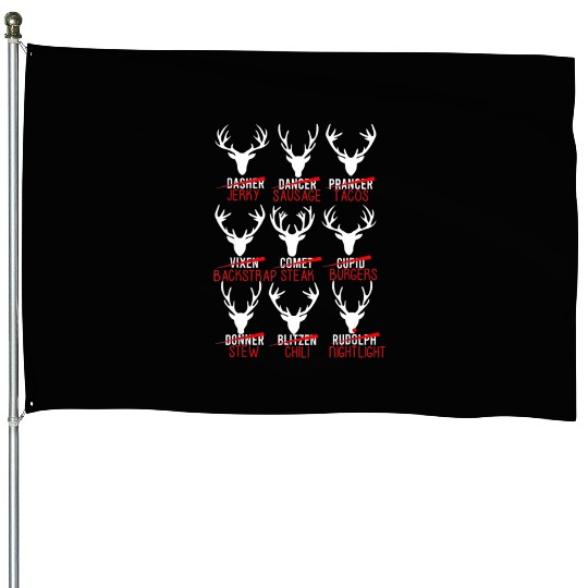 Funny Christmas Reindeer Hunter Deer Meat Hunting House Flags