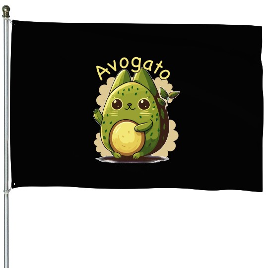 Cute Japanese Avogato Kawaii Anime Avocado Cat House Flags