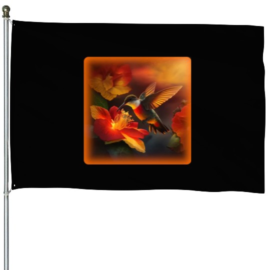 Hummingbird Hibiscus Flower Morning Sunrise Nature House Flags
