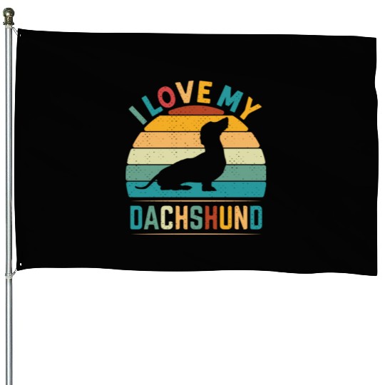 I Love My Dachshund Dog House Flags