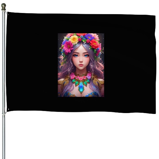 Spring Girl with a bouqet of flowers garland #12 House Flags