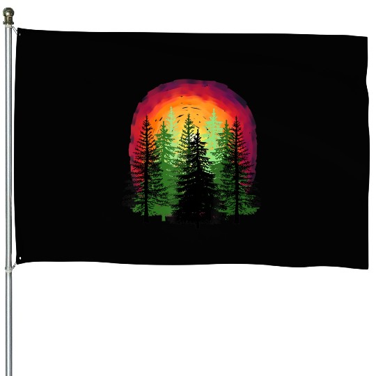 Forest sunrise sunset nature trees House Flags
