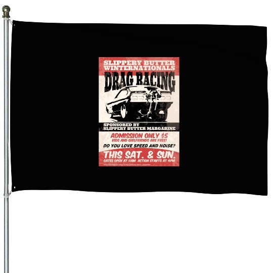 Vintage Hot Rod Classic Drag Racing Poster House Flags