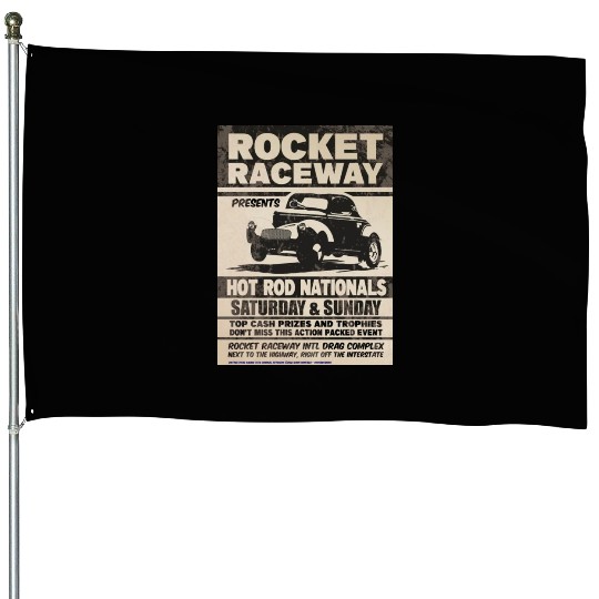 Vintage Hot Rod Classic Drag Racing Poster House Flags