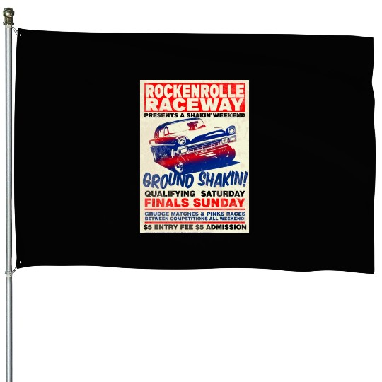 Vintage Hot Rod Classic Drag Racing Poster House Flags
