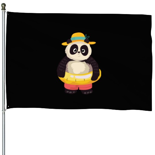 A Panda With A Floater House Flags