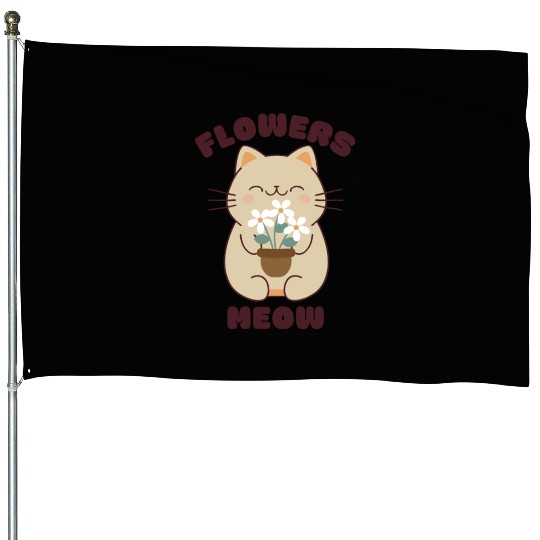 Kawaii cat and flowers, meow! House Flags