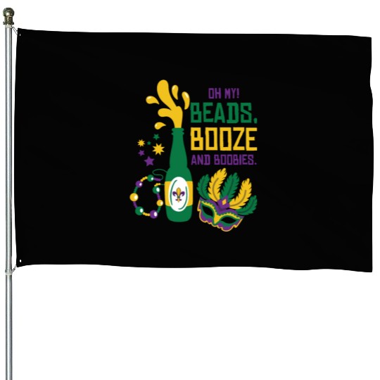 Mardi Gras Carnival Mask Beer Beads Boobies House Flags