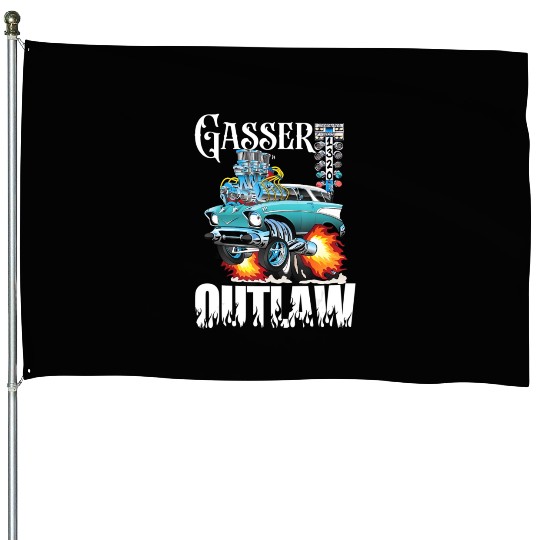 Gasser Outlaw Class Vintage Drag Racing Race Car House Flags