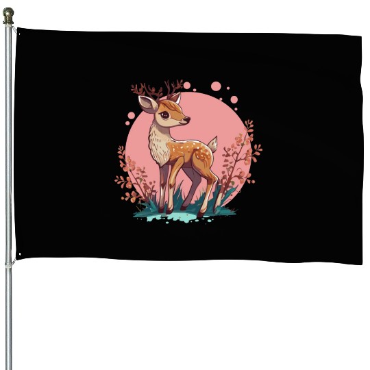 Cute Cottagecore Deer Cute Floral Woodland Animal House Flags