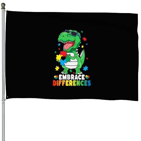 Embrace Differences TRex Dinosaur Autism Awareness House Flags