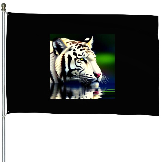 White Tiger Reflection House Flags