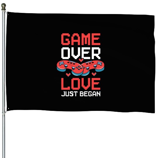 Valentine's Day Gamer Playing Video Game Couples House Flags