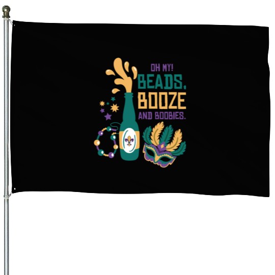 Mardi Gras Carnival Mask Beer Beads Boobies House Flags