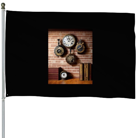 Ai art steampumk clocks House Flags