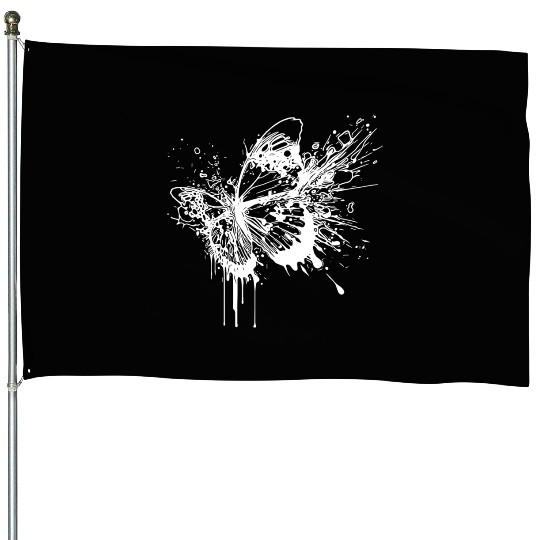 Elegant Vintage Tattoo Splash Butterfly House Flags