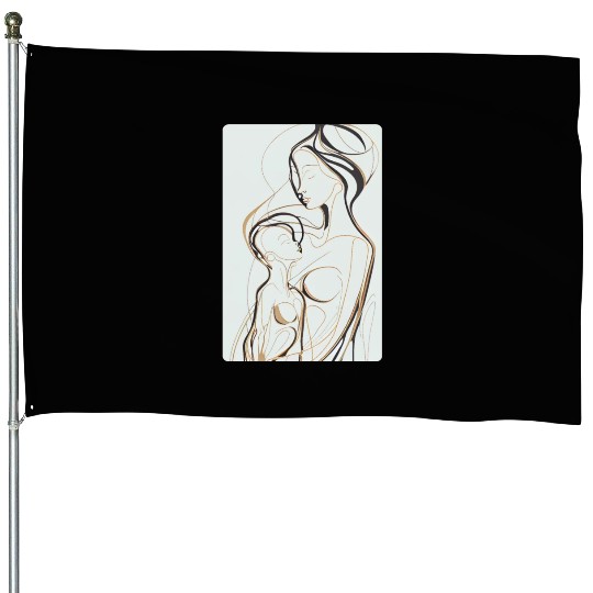 Black, Gold & White Abstract Mother & Daughter House Flags