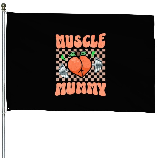 Muscle Mommy Gym Bodybuilder and Weightlifting Gif House Flags