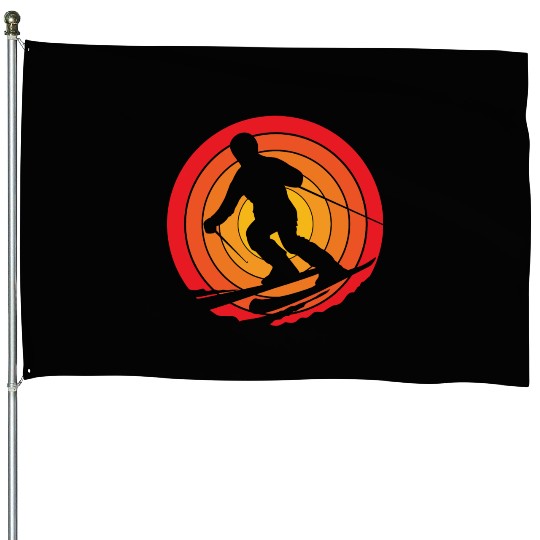 Retro Skiing Snow Ski Skier House Flags