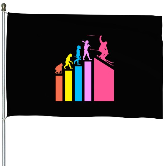 Retro Evolution Ski Skiing Skier House Flags