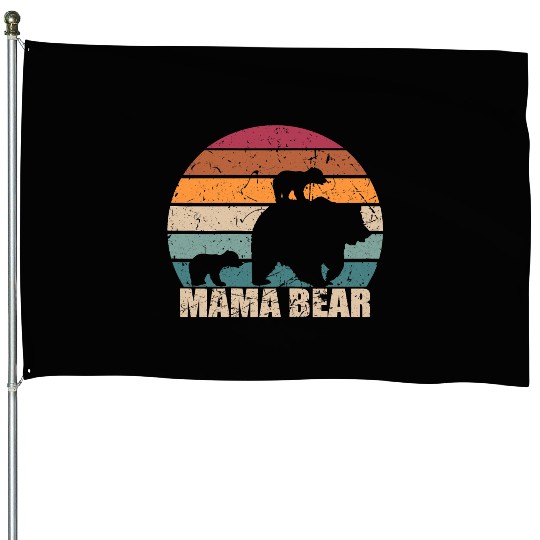 Retro Mama Bear of Twins Mother's Day House Flags