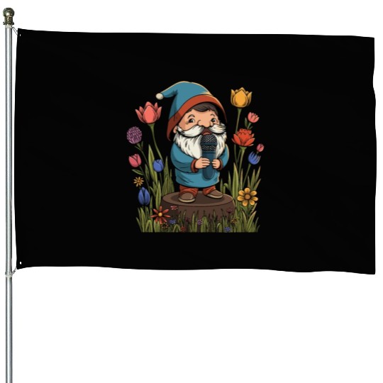 Singing Garden Gnome Design for a Garden Dwarf Fan House Flags