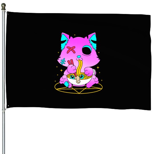 Pastel Goth Ramen Cat Kawaii Anime Japanese House Flags