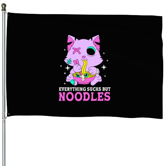 Pastel Goth Cat Ramen Everything Sucks But Noodles House Flags