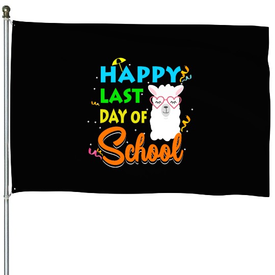Last Day Of School Alpaca Llama With Sunglasses House Flags