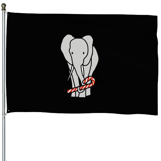 Christmas Elephant Holding Candy Cane House Flags