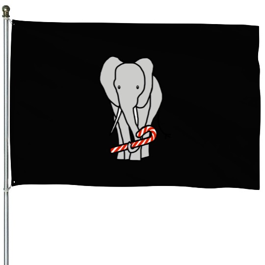 Christmas Elephant Holding Candy Cane House Flags