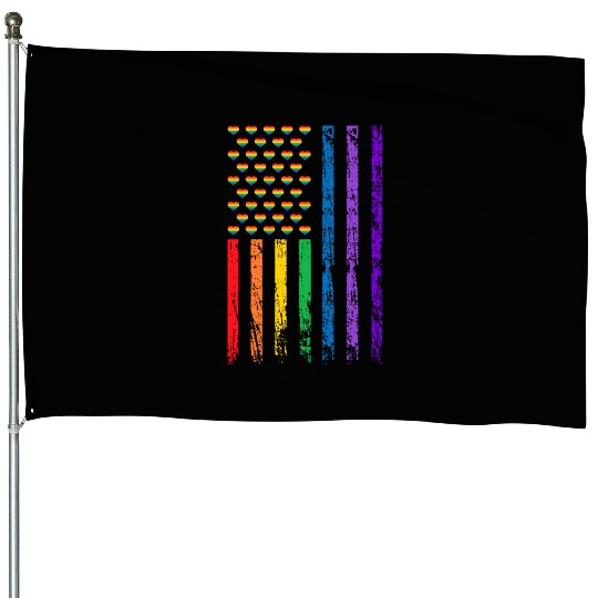 American Flag Rainbow Heart Decor LGBT Pride Month House Flags