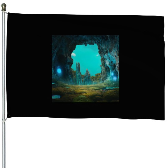 Bioluminescent Underground Landscapes House Flags