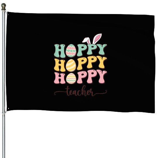 Easter Teacher Bunny Happy Easter Egg Retro Girl House Flags