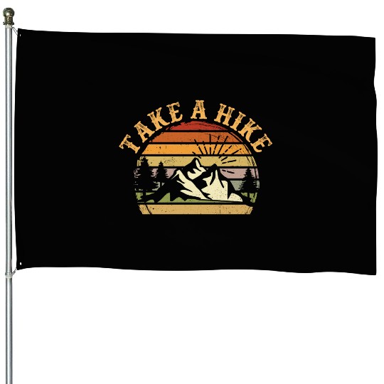 Take A Hike Retro Hiker Outdoors Camping Nature House Flags